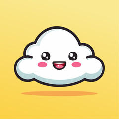Cute cartoon cloud with a happy face on a yellow background.