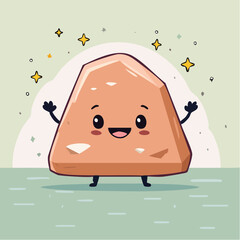 Cartoon illustration of a smiling rock character with arms raised in a cheerful pose.