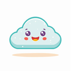 Cute cartoon cloud with a happy face, floating above a light brown shadow.
