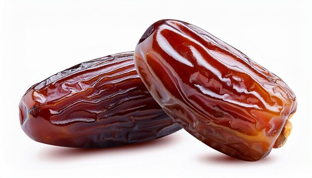 close up of fresh medjool dates with detailed texture on white background cut out