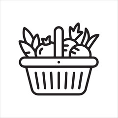 Grocery Shopping Basket Line Icon with Food Items