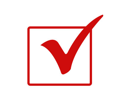 red check mark in square box symbolizing selection, verification, approval or completion in digital interface design