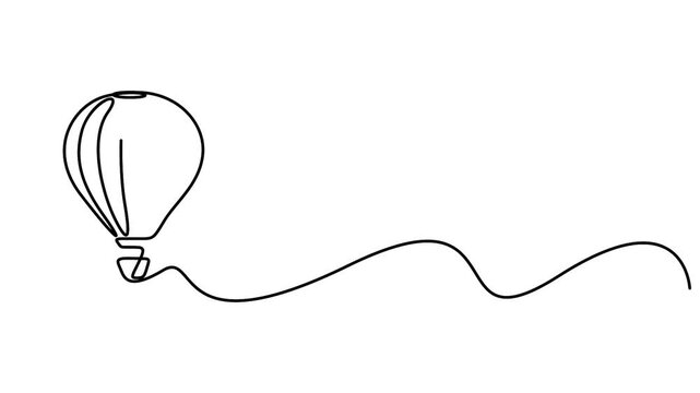 Self animated continuous one line drawing of a hot air balloon. Birthday balloons icon. Full length unbroken line art animation