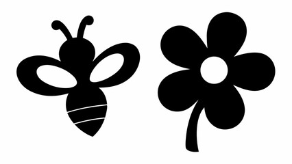 A stylized black silhouette of a busy bee next to a simple flower. © Sidra