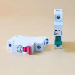 A circuit breakers during the assembly of an electrical panel.