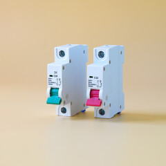 A circuit breakers during the assembly of an electrical panel.