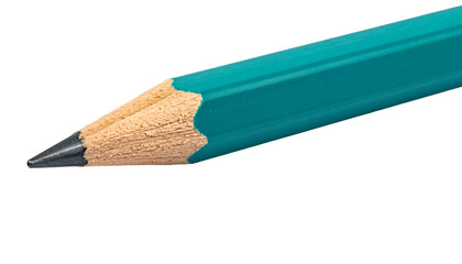 Close-up of a teal pencil's sharpened tip against a black background