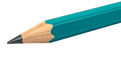Close-up of a teal pencil's sharpened tip against a black background
