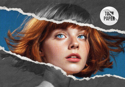Halftone Torn Paper Photo Effect Mockup