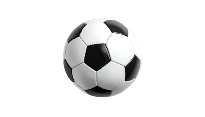 Isolated image of a standard soccer ball against a stark black background, floating