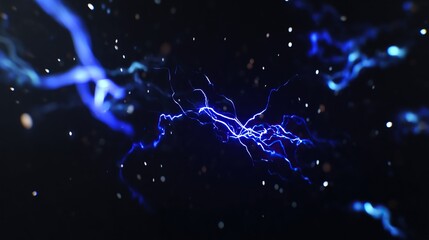 Dark background with blue lightning bolts radiating from center creating electric effect in black space.