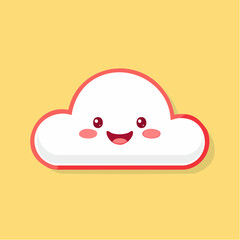 Cute cartoon cloud with a happy face on a yellow background.