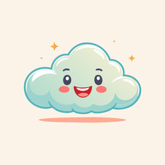 Cute cartoon cloud with a happy face and rosy cheeks.