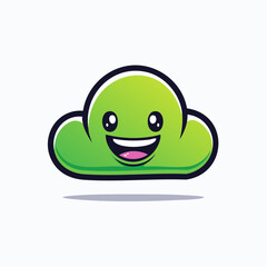 Cartoon illustration of a smiling green cloud with a black outline and a small shadow.