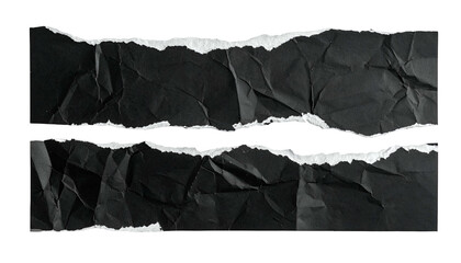Torn black paper showing a jagged, rough, white-edged rip across a textured surface