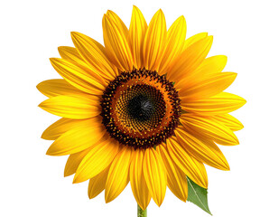 Fototapeta premium Sunflower bloom, vibrant petals, dark center, isolated