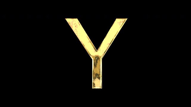 Gold Greek uppercase alphabet &ldquo;&Upsilon;&rdquo;, light reflecting and patterns shifting, alpha channel