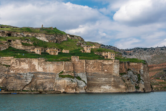 Rumkale Castle view on Birecik Dam in Turkey