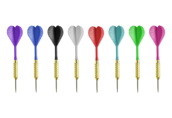 Eight Colorful Darts with Golden Barrels and Assorted Flights for Precision Games and Recreation
