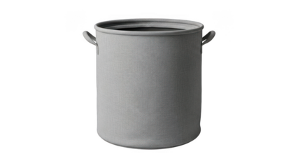 Woven gray basket with handles on a transparent background