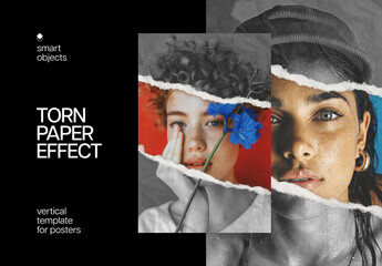 Halftone Torn Paper Poster Photo Effect Mockup