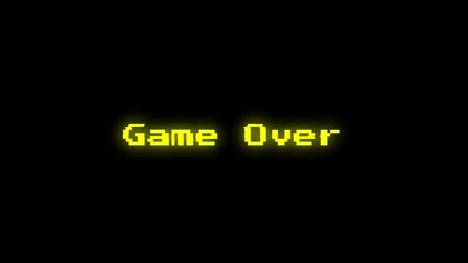 Game over Pixelated yellow font saying game over captures classic arcade retro vibe. Perfect for nostalgic gaming designs and content.