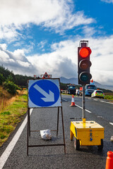 Temporary traffic lights and roadworks on rural highway