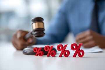Judge Gavel with Red Percentage Symbols Representing Financial Law and Interest Rates