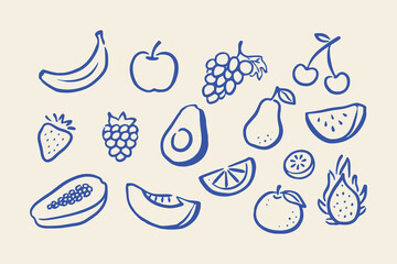 Fruit set doodle line art vector illustration