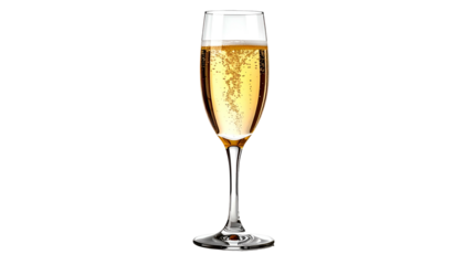 Elegant flute glass with bubbly golden liquid, set against a stark black background