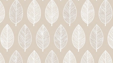 Leaf pattern beige background white outline nature design seamless texture smooth leaf curved line strokes arranged soft rhythm botanical art decorative motif organic shape natural element