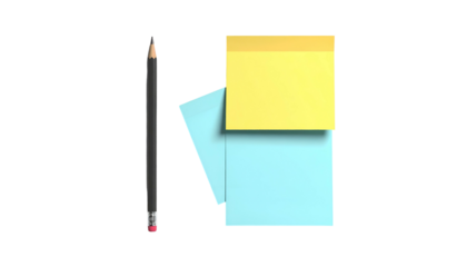 Black pencil beside two sticky notes against a black background