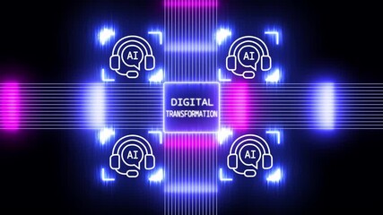 Digital transformation global business finance digital marketing, e-commerce, finance,  security and teamwork  development processing,  intricate circuit lines global network motion graphics video.    - Powered by Adobe