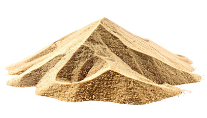 A pile of tan sand, layered and textured, isolated on a black background
