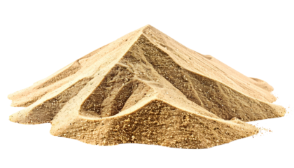 A pile of tan sand, layered and textured, isolated on a black background