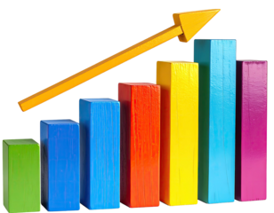 Colorful block graph with upward arrow