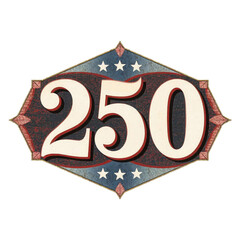 Vintage Patriotic Number 250 Emblem with Stars in Classic American Color Palette