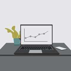 laptop with economic growth isolated on white background