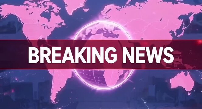 "BREAKING NEWS" Broadcast Banner with Globe and World Map Background.4k video.
