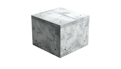 A stark, square concrete block in a neutral color palette. The perspective reveals all sides