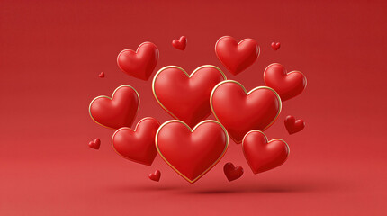 Red heart shapes with golden outlines on a red background