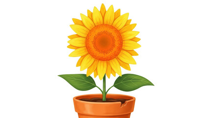 Obraz premium Detailed Digital Painting of a Blooming Sunflower in a Chipped Terracotta Pot, Vibrant Floral Art