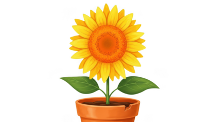 Detailed Digital Painting of a Blooming Sunflower in a Chipped Terracotta Pot, Vibrant Floral Art