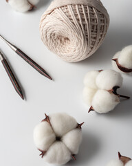 Cotton Yarn Balls with Knitting Needles