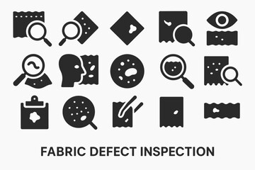Fototapeta premium Fabric defect inspection icons set with magnifying glass and textile patterns