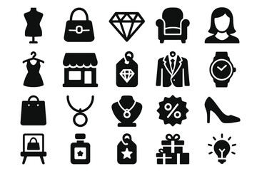 Fashion and shopping icons: jewelry, apparel, accessories, and gifts