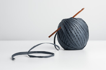 affia Yarn Ball with Wooden Crochet Hook Minimal Craft Still Life