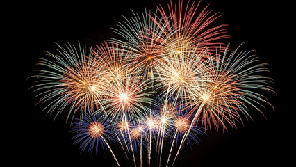 Fototapeta premium Vibrant fireworks eruption in the dark night sky