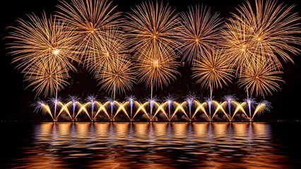 Vibrant fireworks display over water at night