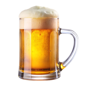  mug fresh beer with cap of foam isolated on white background PNG , AI GENERATED